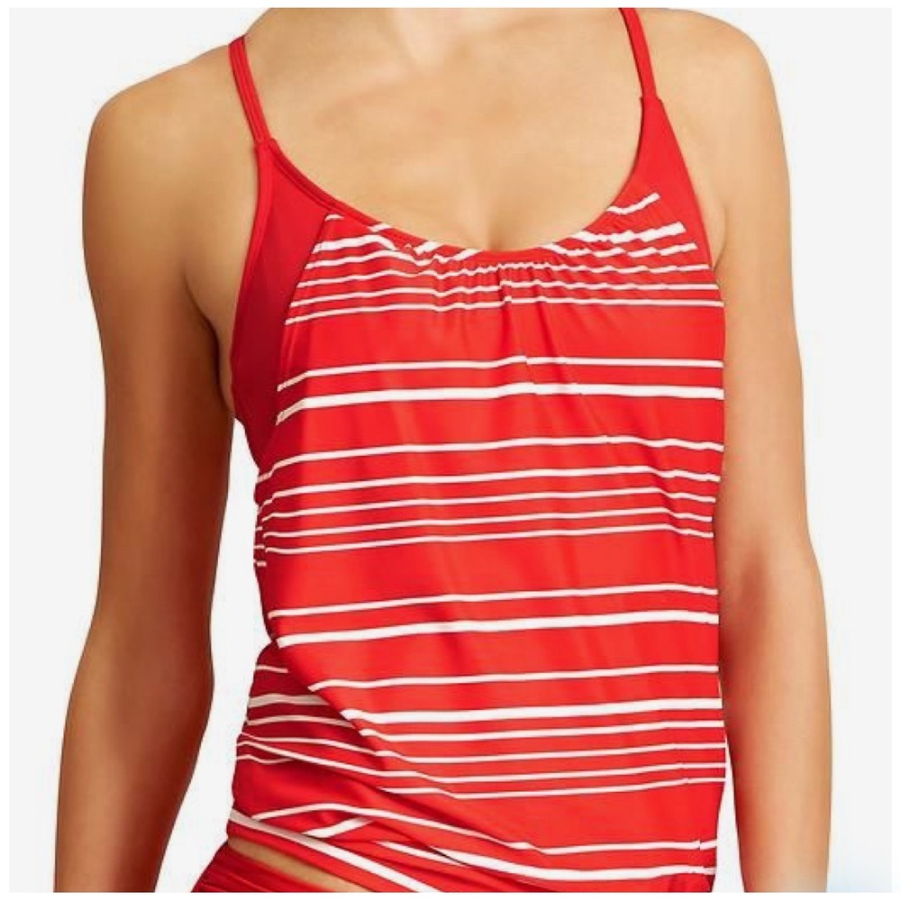 Athleta Tankini Swim Top Womens 34 D/DD Red White Activewear Beach Bathing Suit